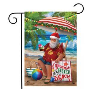 Beach Time Santa Christmas Garden Flag Nautical Tropical 12.5" x 18"